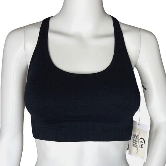 Zyia Sports Bra Womens XS Black Angle Grid Performance Bra Workout Athleisure - Picture 1 of 6